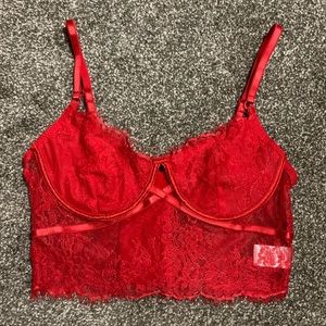 Red Eyelash Lace Longline Bralette